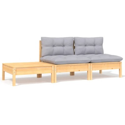 VidaXL 3 Piece Patio Lounge Set with Gray Cushions Solid Pinewood