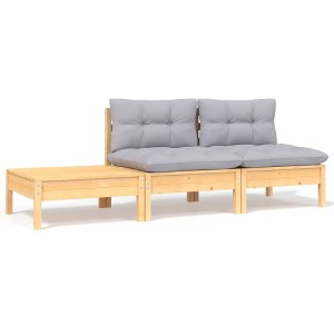 VidaXL 3 Piece Patio Lounge Set with Gray Cushions Solid Pinewood - 1 of 4