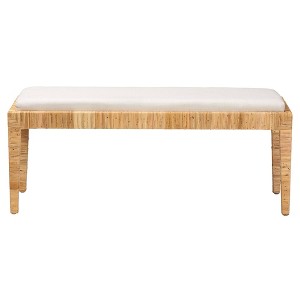 Sofia Rattan and Mahogany Wood Bench White/Natural Brown - Baxton Studio: Handmade, No Assembly Required - 1 of 4