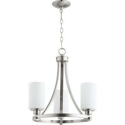 Quorum Lighting Lancaster 3-Light Chandelier, Satin Nickel, 18 Width, 3 Lights, Glass, Dry Rated