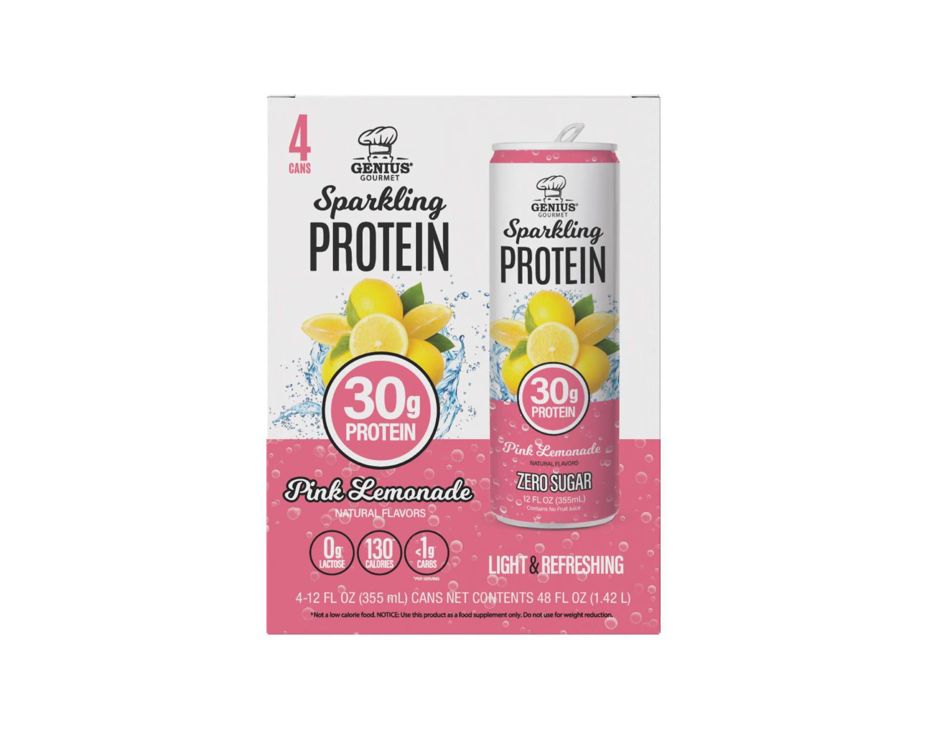 Genius Gourmet Pink Lemonade 30g Sparkling Ready-to-Drink Protein Shake - 4pk/12 fl oz