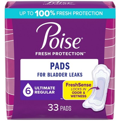 Poise Incontinence Pads for Women - Ultimate Absorbency - 6 Drop - Regular - 33ct