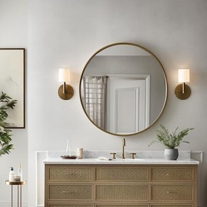 PAGED 16" Bathroom Mirror, Round Vanity Mirror with Metal Mirror Frame and HD Glass, Decorative Wall Mirror for Bathroom, Living Room - 1 of 4