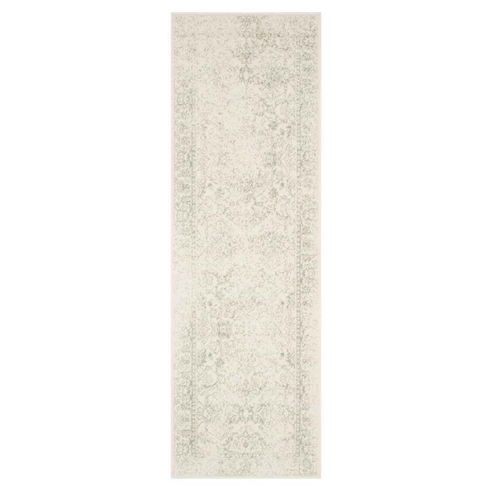 Ivory/Sage Medallion Loomed Runner 2'6inX6' - Safavieh