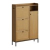 Shoe Cabinet Rattan with 3 Flip Drawers and 4-Tier Shoe Storage Cabinet, Freestanding Shoe Organizer with Adjustable Shelves for Entryway, Closet - 2 of 4