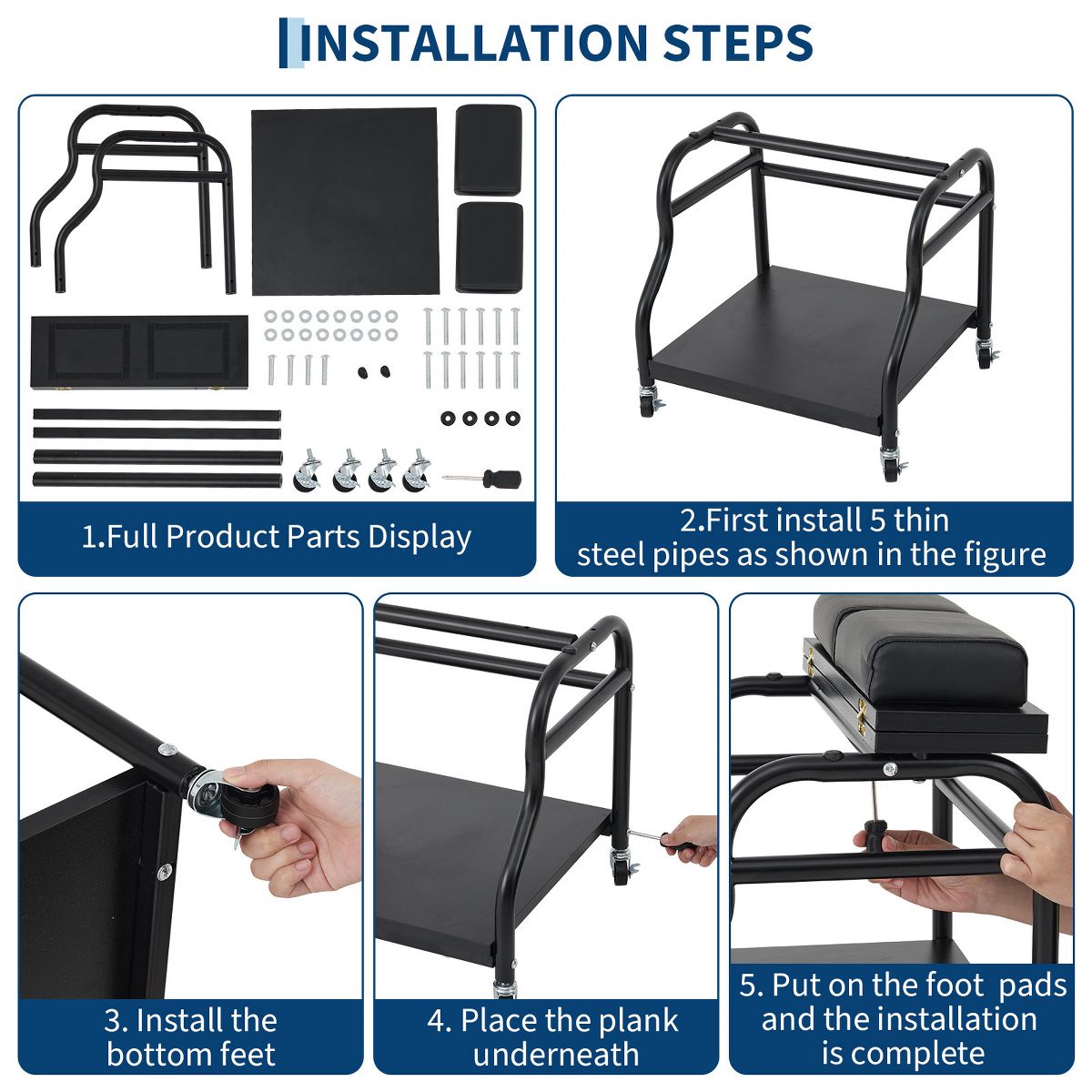 Pedicure Cart with Wheels & Leg Pads Salon Trolley, Rolling Foot Care Station with Rubber Casters & Foam Footrest for Spa & Home Use - thumbnail 8