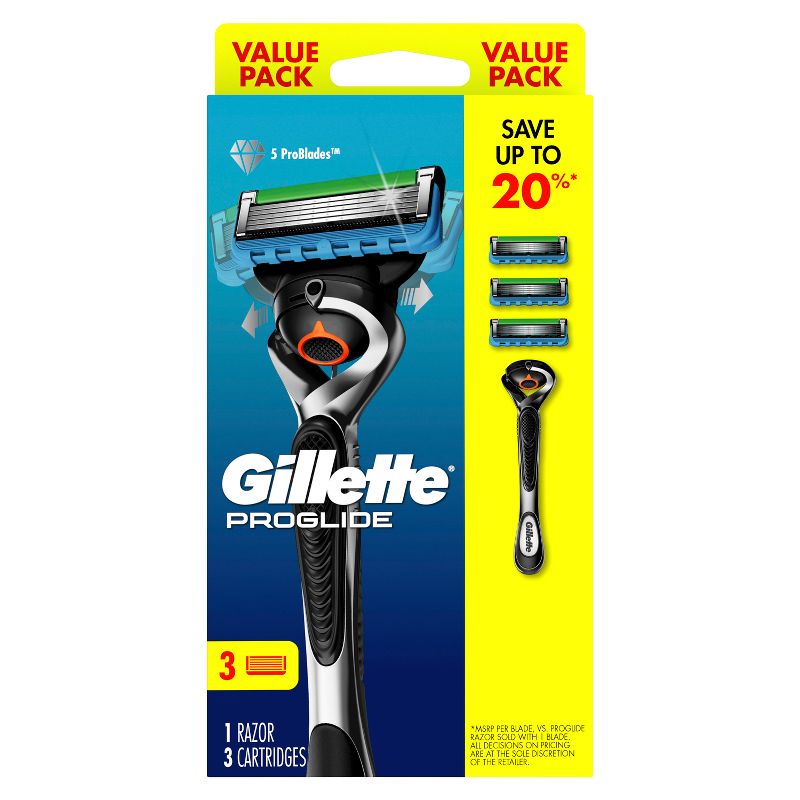 Gillette Proglide Value Pack Razor - Handle + 3 Blade Refills, 1 of 8