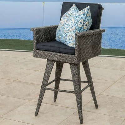 Modern Outdoor Multi-Brown Wicker Swivel Barstool with Tapered Legs-Christopher Knight Home