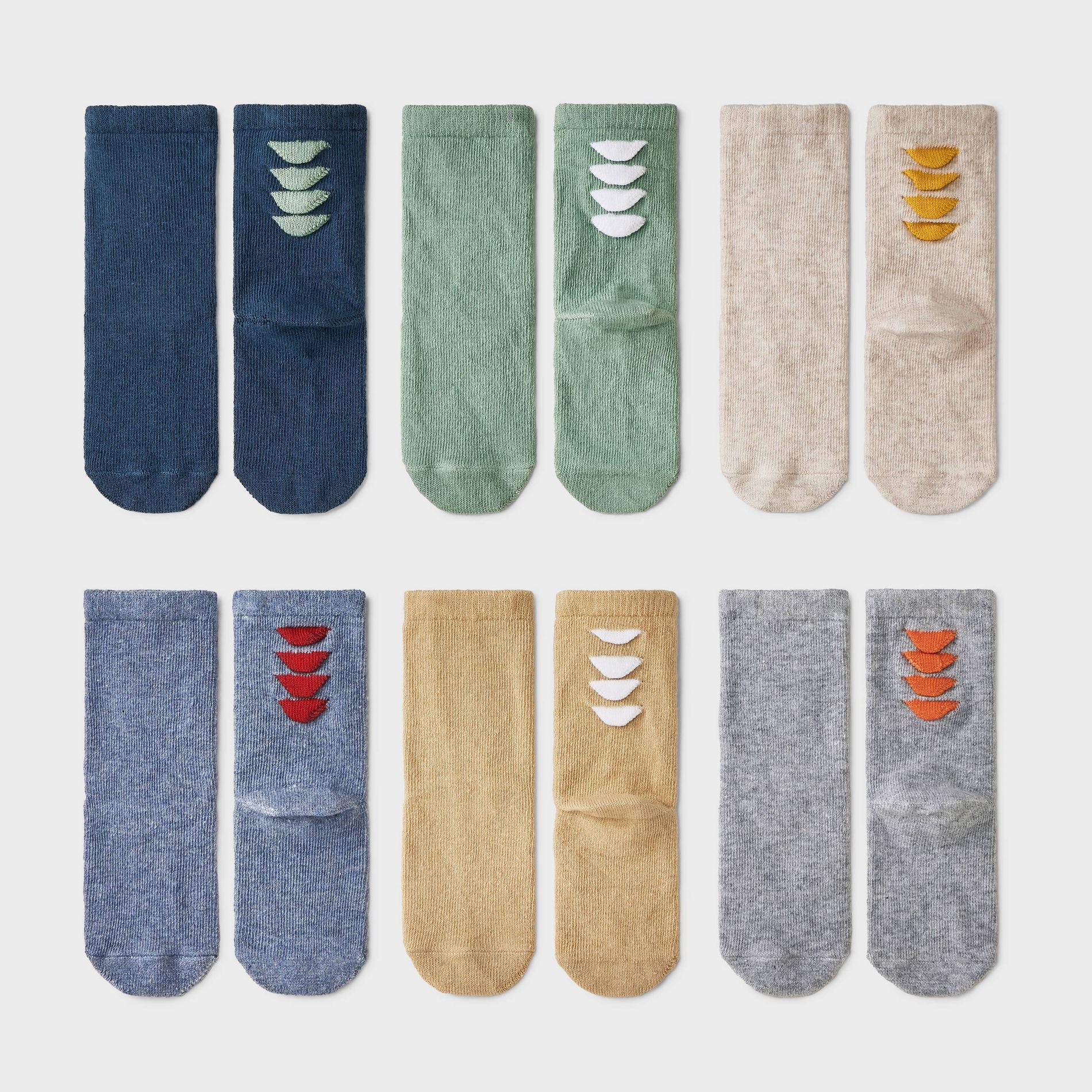 Toddler 6pk 'Dino' Crew Socks - Cat & Jack™ 2T-3T: Lightweight Knit, Flat Seams,