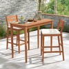 Tangkula Patio Eucalyptus Wood Bar Stools Set of 2 Outdoor Bar Height Patio Chairs w/ Cushions - 2 of 4