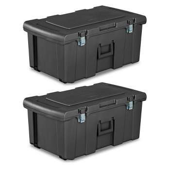 Sterilite Heavy Duty 16 Gallon Portable Plastic Footlocker Storage Container with Handles and Wheels for Dorms and Apartments, Flat Gray (2 Pack)