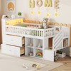 Vynxaria Twin Size Loft Bed with Bookshelf Stairs 2 Drawers 4 Shelves Solid Wood Low Loft Bed White for Kids - 3 of 4