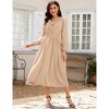 Women's V - Neck Ruffled Long Dress, Elegant Long - Sleeve Maxi Dress with Waist Accent - 3 of 4