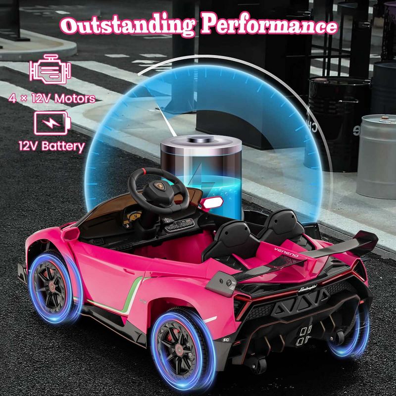Costway Licensed Lamborghini 4WD Kids Ride-on Sports Car 12V Battery Powered 2.4G Remote Pink/White/Green/Black/Red, 5 of 11