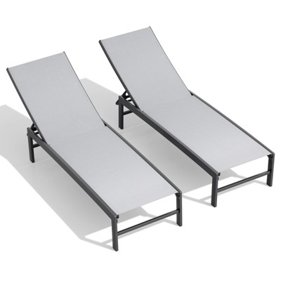 Crestlive Products Chaise Lounge Chair Outdoor Set of 2 Adjustable 5 Positions Pool Tanning Recliner Outdoor Lounge Furniture