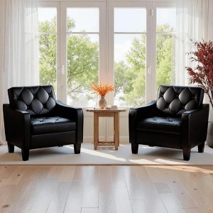 TYBOATLE Upholstered Accent Chairs, Living Room Chairs Comfy Armchair for Bedroom, Reading Chair Tufted, Office Small Space, Dark Gray - 1 of 4