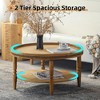 31.3" Natural Wood Round Boho Coffee Table with 2-Tier Storage Shelf, Beaded Trim and Curved Legs - 4 of 4