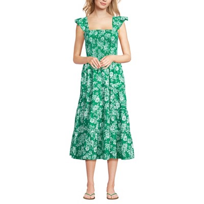 Lands' End Women's Chambray Smocked Dress with Ruffle Straps
