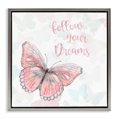 Stupell Industries Follow Your Dreams Pink Butterfly, 18" x 18"