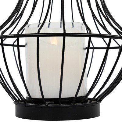 Black Metal Cage Hurricane Lantern with Glass Cylinder, 14"