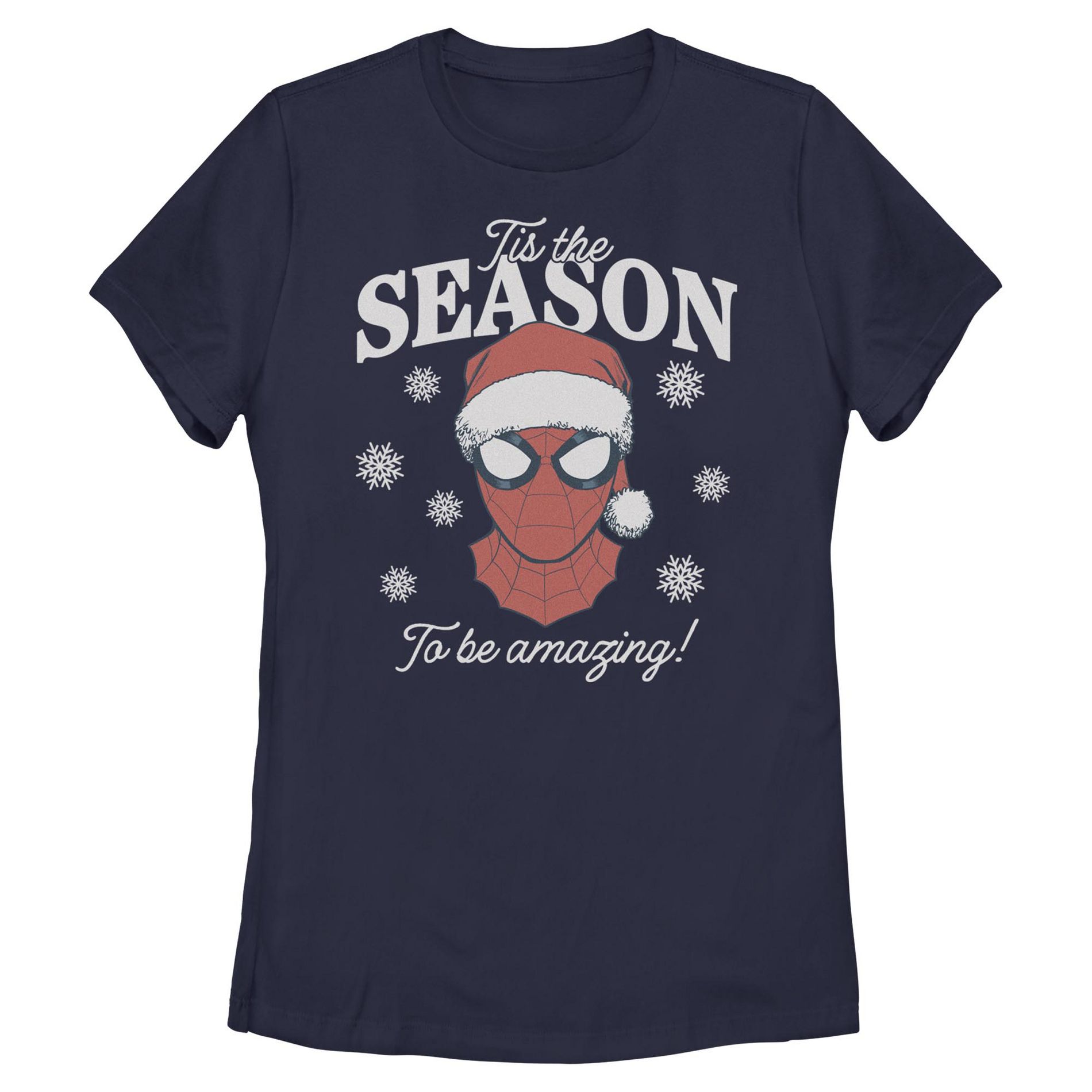 Womens Marvel Tis The Season Spidey Portrait T Shirt - Navy Blue - Small