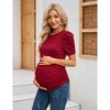 Maternity Tops Women's Casual Ribbed Round Neck Puff Short Sleeve Ruched Side Tunic Blouses Shirts Pregnancy Clothes - 4 of 4
