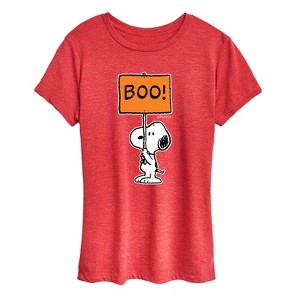Women's - Peanuts - Snoopy Boo Sign Short Sleeve Graphic T-Shirt - 1 of 4