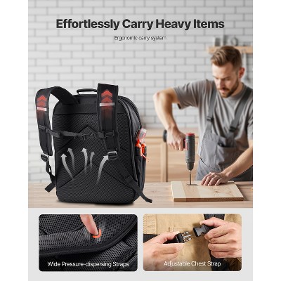 VEVOR Tool Backpack, 45 Pockets, Heavy-duty Tools Storage Organizer Work Bags with Laptop Compartment & Reinforced Fabric Basee, Black+Orange — фото 5