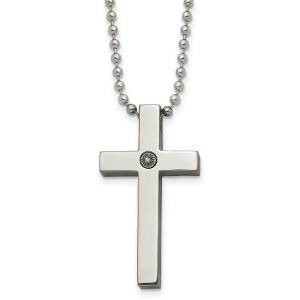Black Bow Jewelry Men's Titanium Stainless Steel 1/2pt. Diamond Cross Necklace, 22 Inch - 1 of 4
