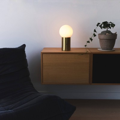 Kai 11" Antique Brass Globe Table Lamp with USB Port