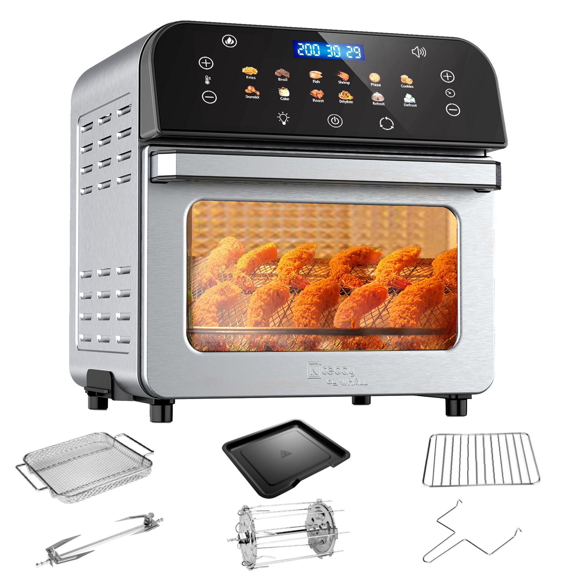 Whall 12QT Smart Touchscreen Air Fryer Oven – 12-in-1 Multi-Function, Large Clear Window, Up to 95% Less Oil