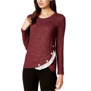 maison Jules Womens Lace Trim Knit Blouse - 1 of 1