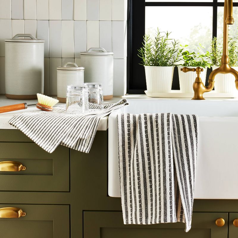 2ct Ticking Stripe Kitchen Towel Set Dark Gray/Cream - Hearth &#38; Hand&#8482; with Magnolia, 3 of 8