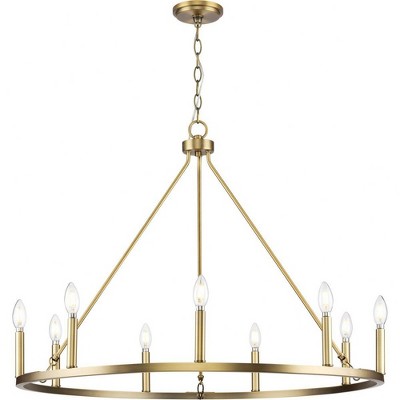 Progress Lighting Gilliam 9-Light Chandelier, Vintage Brass, Steel, Classic Form, Ambient Illumination