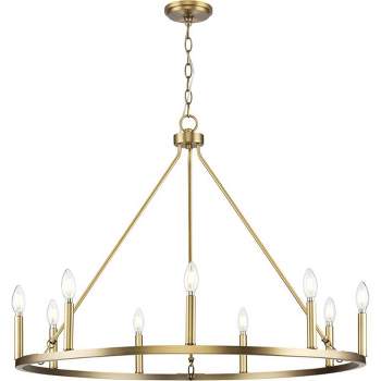Progress Lighting Gilliam 9-Light Chandelier, Vintage Brass, Steel, Classic Form, Ambient Illumination
