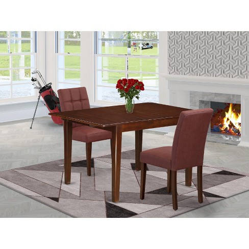 East West Furniture 3 Piece Mid Century Dining Set consists A Wooden Table and 2 Burgundy Faux Leather Mid Century Modern Dining Chairs, Mahogany - image 1 of 4