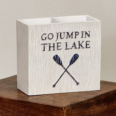 Lakeside Lakewords 2-Slotted Toothbrush Holder - Cabin Theme Bathroom Accent