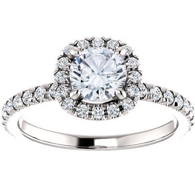 Pompeii3 1 Ct Cushion Halo EX3 Lab Created Diamond Engagement Ring 14k White Gold