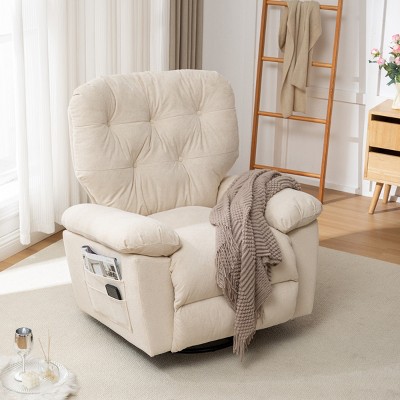 Modern Tufted Reclining Sofa Chair with Swivel Base and Side Pocket for Living Room Corner -3irtyhousy