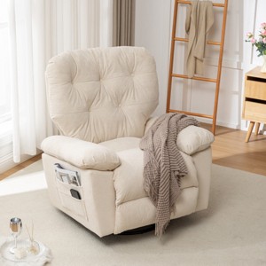 Modern Tufted Reclining Sofa Chair with Swivel Base and Side Pocket for Living Room Corner -3irtyhousy - 1 of 4