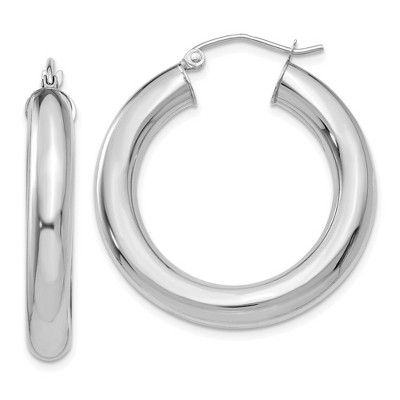 Black Bow Jewelry 5mm, 14k White Gold Classic Round Hoop Earrings, 30mm (1 1/8 Inch)