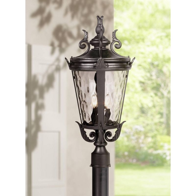 John Timberland Casa Marseille Vintage Outdoor Post Light Textured Black Scroll 25" Clear Hammered Glass for Exterior Barn Deck House Porch Yard Home, 2 of 6