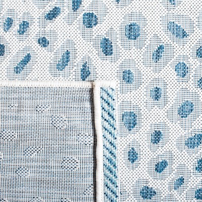 Ivory and Blue Non-slip Synthetic Square Rug