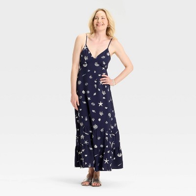Women's Open Back Maxi Dress - A New Day™ Navy Blue Seashell XS