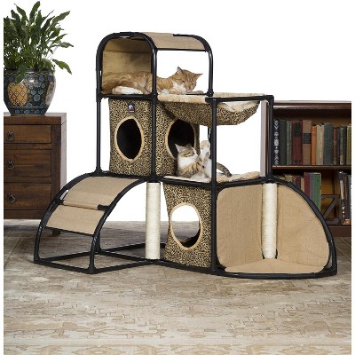 Leopard Print Multi-Level Cat Townhome with Sisal Posts