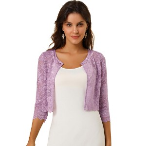 Allegra K Women's Elegant 3/4 Sleeve Sheer Floral Lace Cropped Bolero Shrugs - 1 of 4