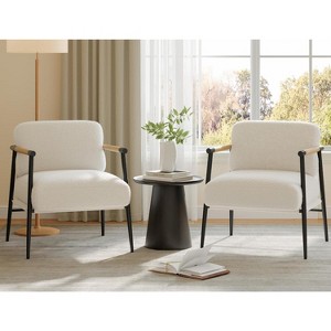 Comfy Chair Set of 2, Modern Accent Chair with Metal Frame, Cozy Reading Chair with Soft Cushion & Wood Armrest for Bedroom, Living Room - 1 of 4