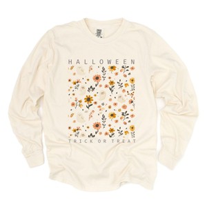 Simply Sage Market Halloween Floral And Ghost Collage Garment Dyed Long Sleeve - 1 of 4