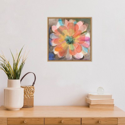 16" x 16" Multicolor Abstract Floral Canvas Print with Maple Frame