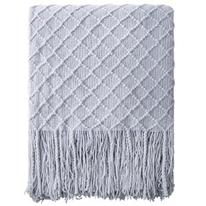 Acrylic Knitted Throw Blanket, Lightweight Soft Woven Blanket with Tassels, Decor for Couch & Bed, 51 x 67 inches - NTBAY - 1 of 4